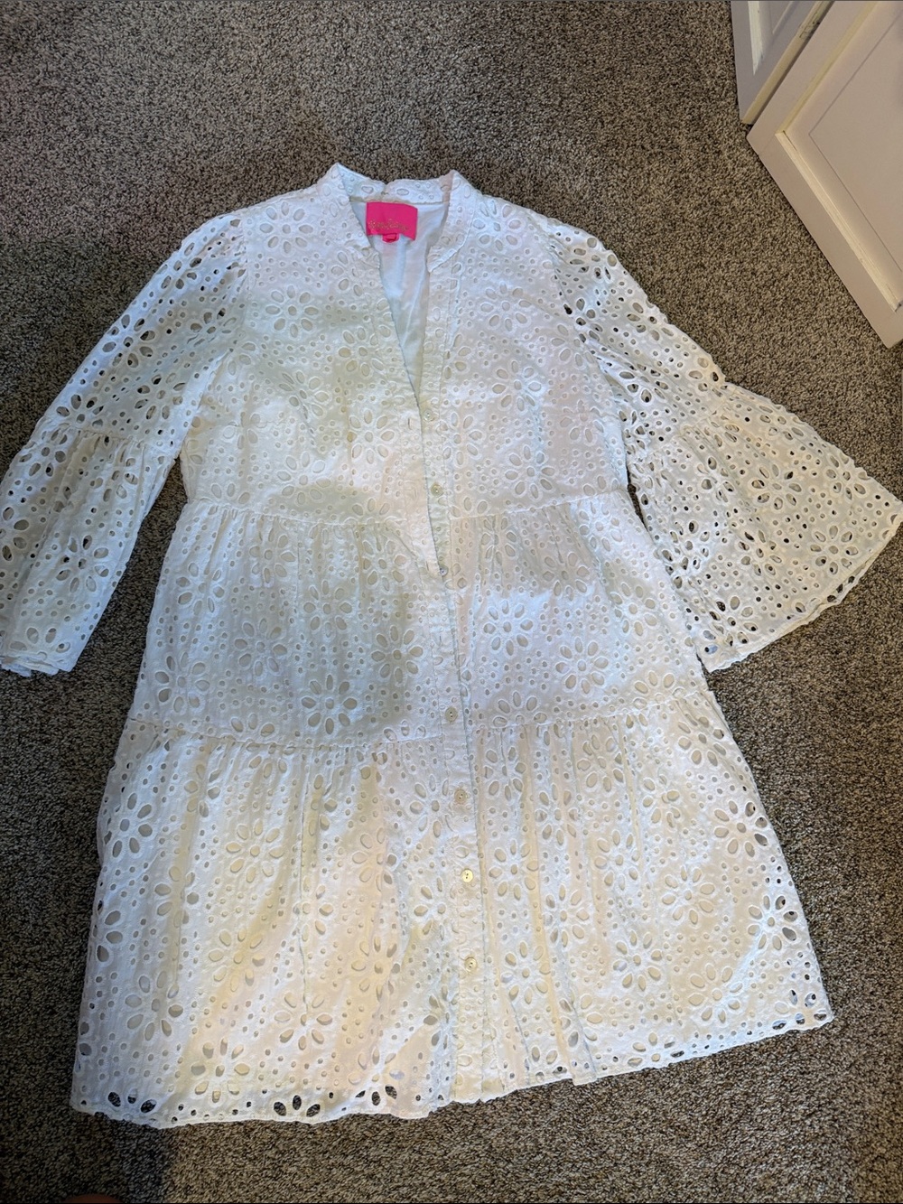 Lilly Pulitzer White Eyelet Tiered Button Dress